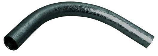 Gebogenes Metallrohr auf weißem Hintergrund, das als Teil eines Auspuffsystems verwendet werden kann.