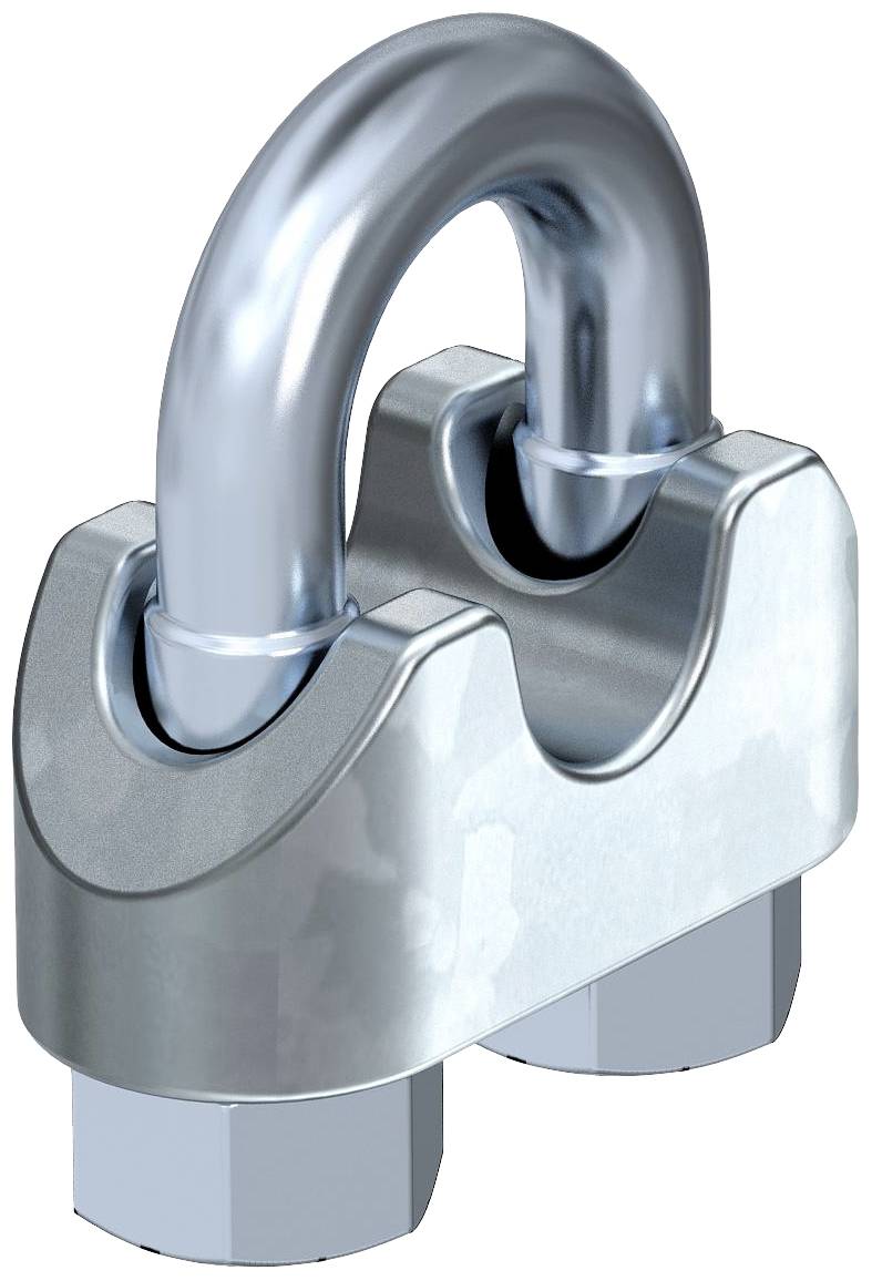 Metallschelle mit zwei Schrauben, dient zur sicheren Befestigung von Drähten oder Seilen. Hochwertige Verarbeitung, silberfarben.