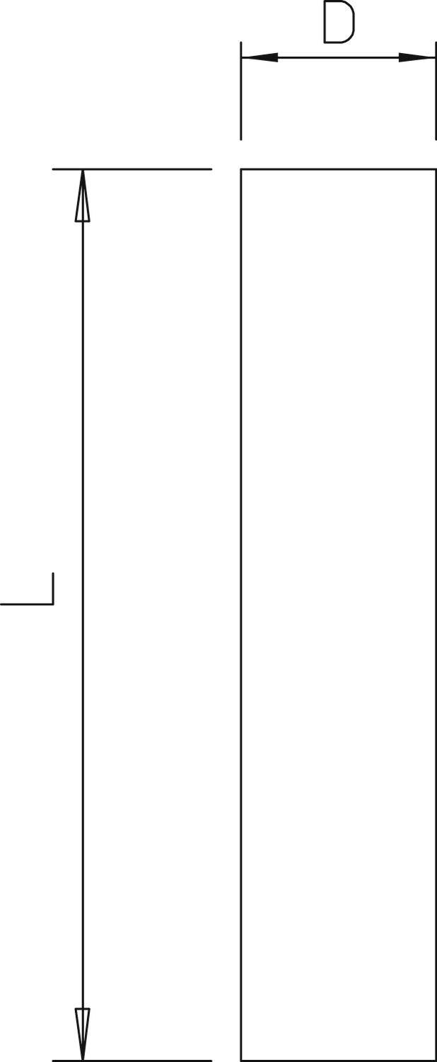 Technische Zeichnung eines Rechtecks mit Beschriftungen für Höhe und Breite (D), zeigt grundlegende geometrische Abmessungen.