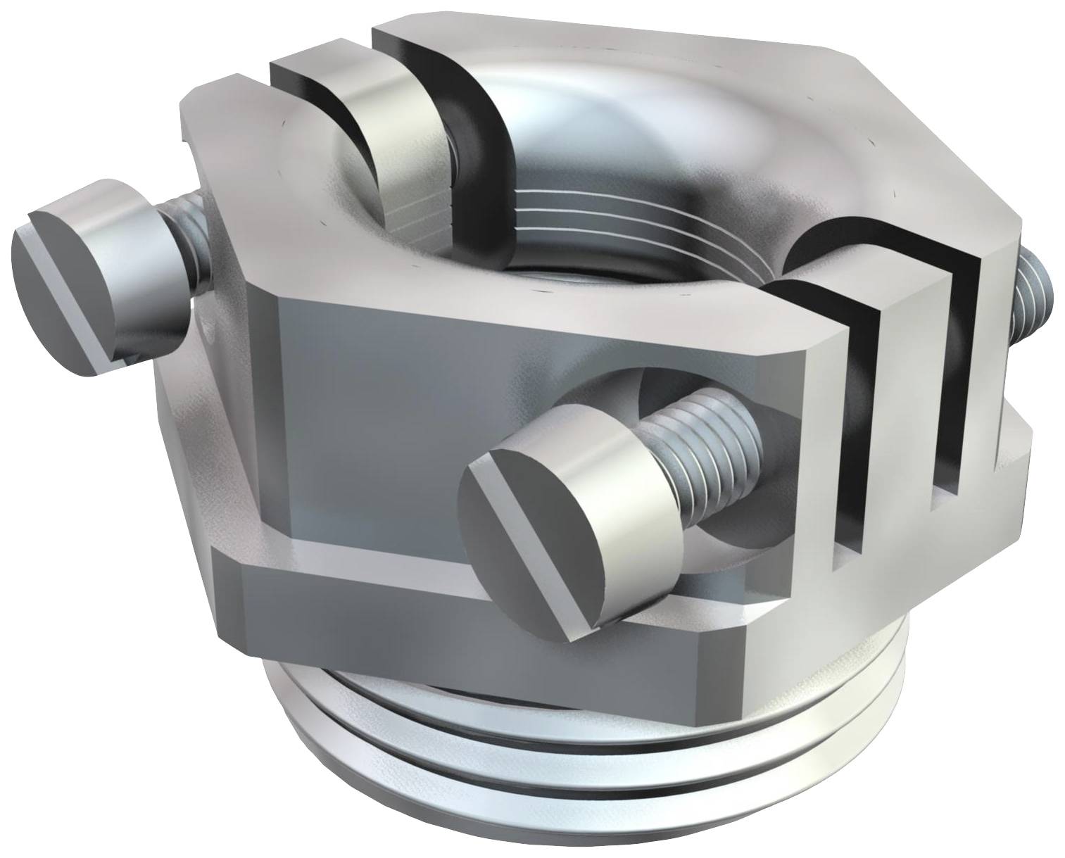 Abbildung eines komplexen Maschinenteils mit Sechskantform, Schrauben und geschichteten Metallplatten. Hauptsächlich für mechanische Anwendungen.