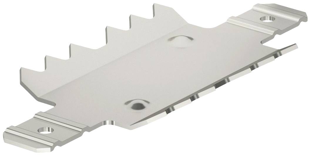 Metallplatte mit gezackten Kanten und zwei runden Vertiefungen.