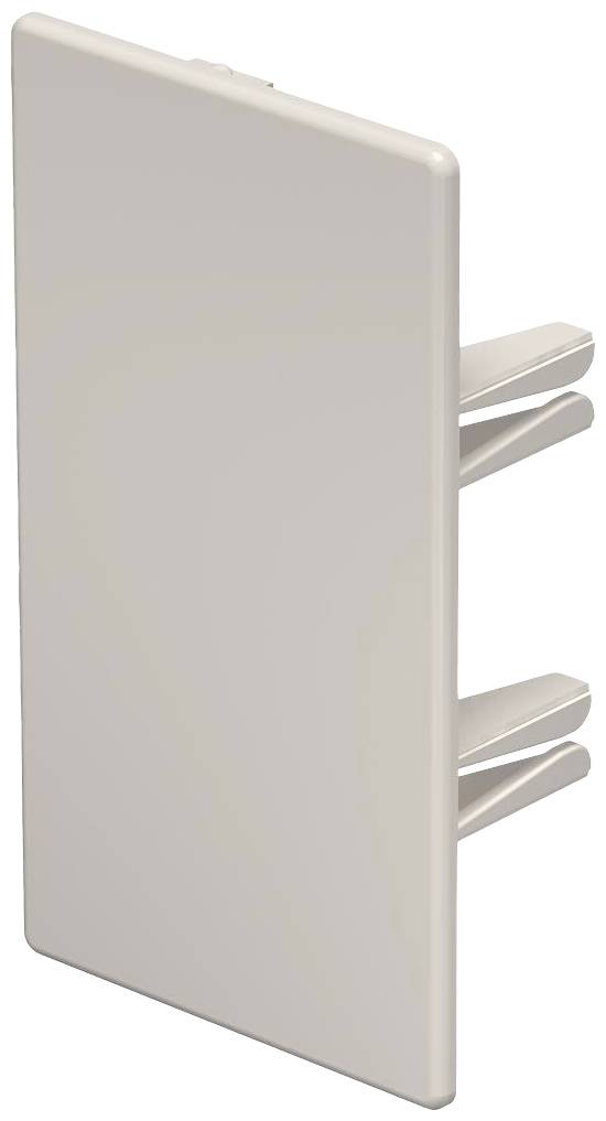 Weiße Kunststoffabdeckung mit drei Befestigungsclips auf der Rückseite, geeignet für elektrische Steckdosen oder Schalter.