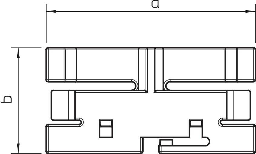 Technische Zeichnung eines rechteckigen Bauteils mit zwei Maßangaben: 'a' oben und 'b' links. Zeigt Innen- und Außenkonturen.