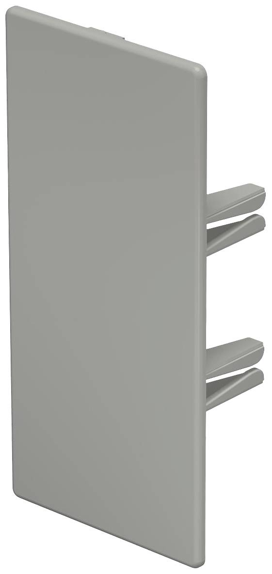 Grau gefärbte, rechteckige Platte mit abgerundeten Ecken und drei hervorstehenden Halterungen auf der Rückseite.