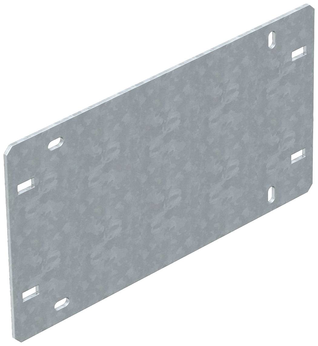 Metallplatte mit mehreren Löchern zur Befestigung, rechteckig und grau, aus robustem Material, häufig in Bauprojekten verwendet.