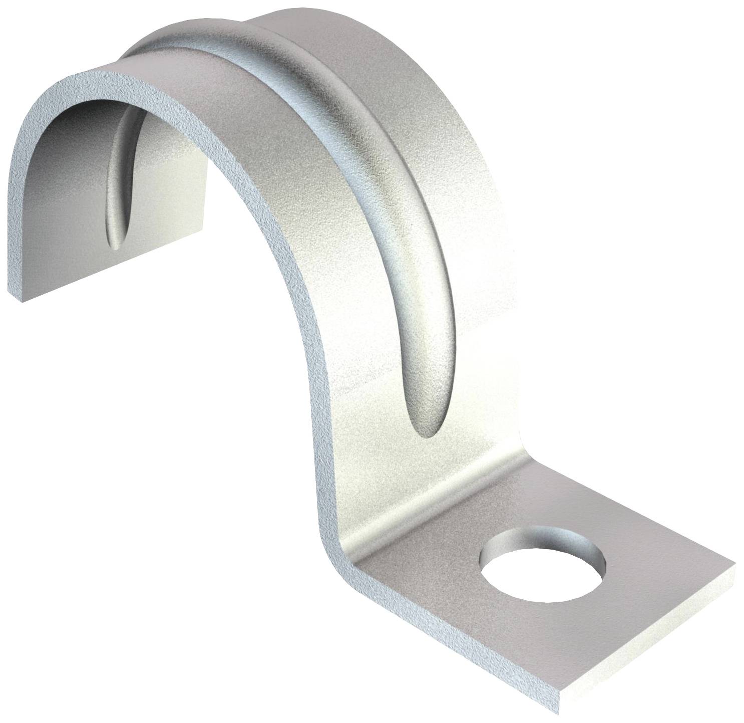 Metallbügelklemme mit Loch zur Befestigung, zur Fixierung von Kabeln oder Rohren an einer Oberfläche.