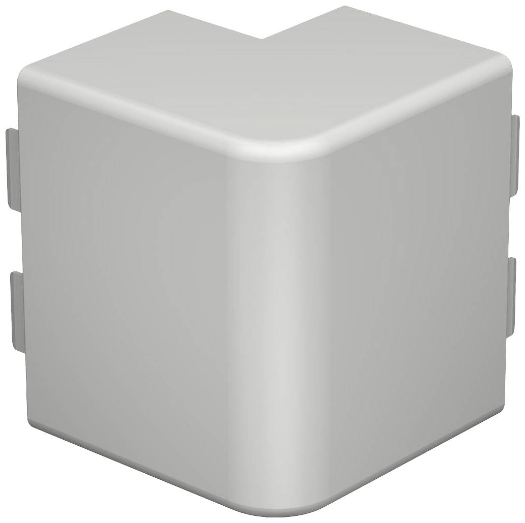 Ein graues, rechtwinkliges Eck-Verbindungselement, das zur Verbindung von Profilen oder Strukturen genutzt wird, in einer 3D-Darstellung.
