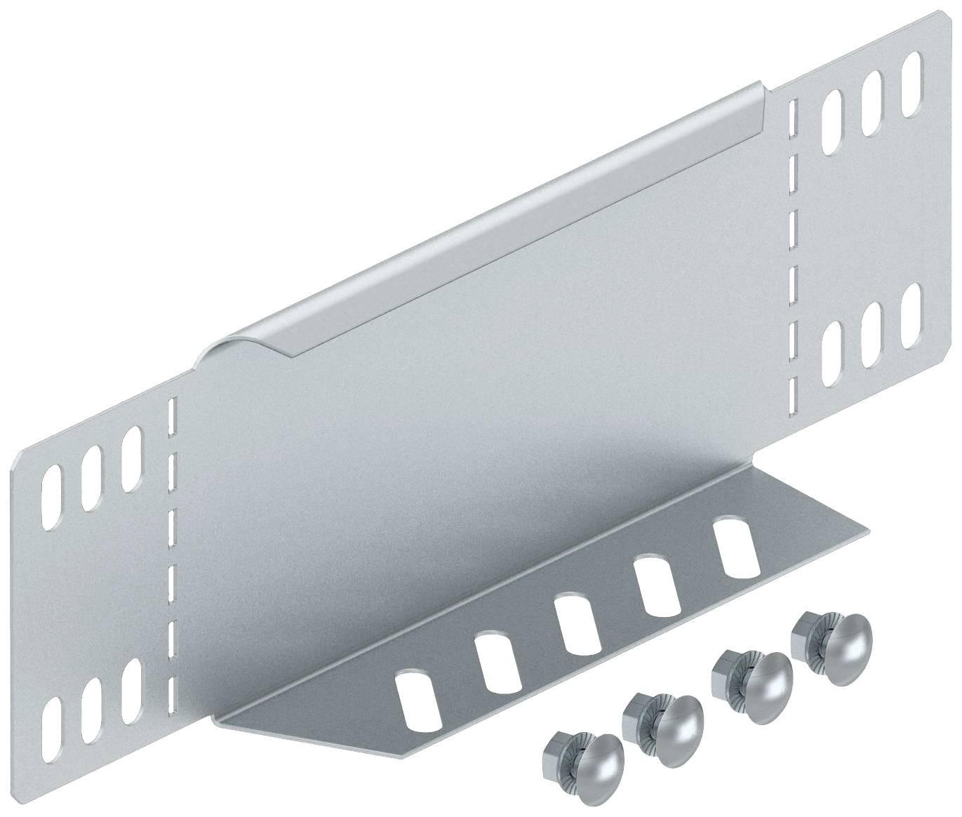 Metallwinkel mit Löchern zur Befestigung und vier Schrauben. Verwendbar zur Montage von Bauteilen oder Strukturen.