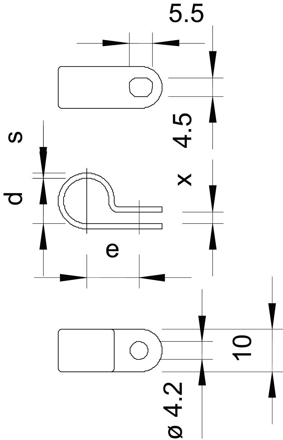 Technische Zeichnung eines Bauteils mit Maßangaben: 5,5, 4,5 und 10, Durchmesser 4,2. Zeigt Draufsicht und Seitenansicht des Teils.