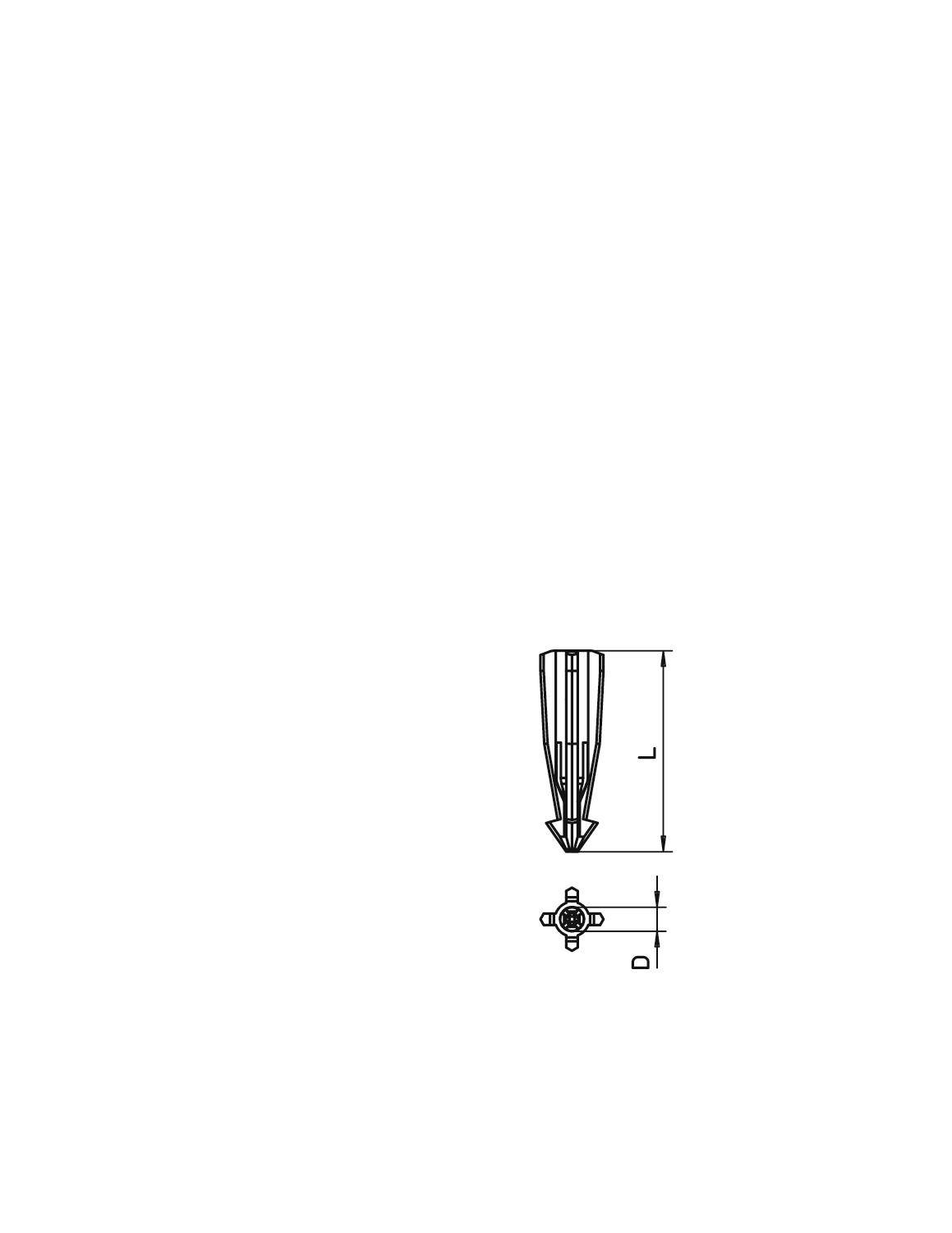 Diagramm eines Kunststoffdübels mit Längenmaßen L und D veranschaulicht.