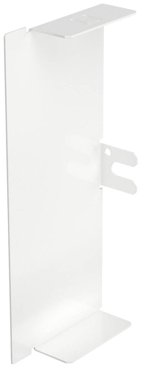 Weißes, rechteckiges Metallteil mit Halterungen, vermutlich ein Montageelement.