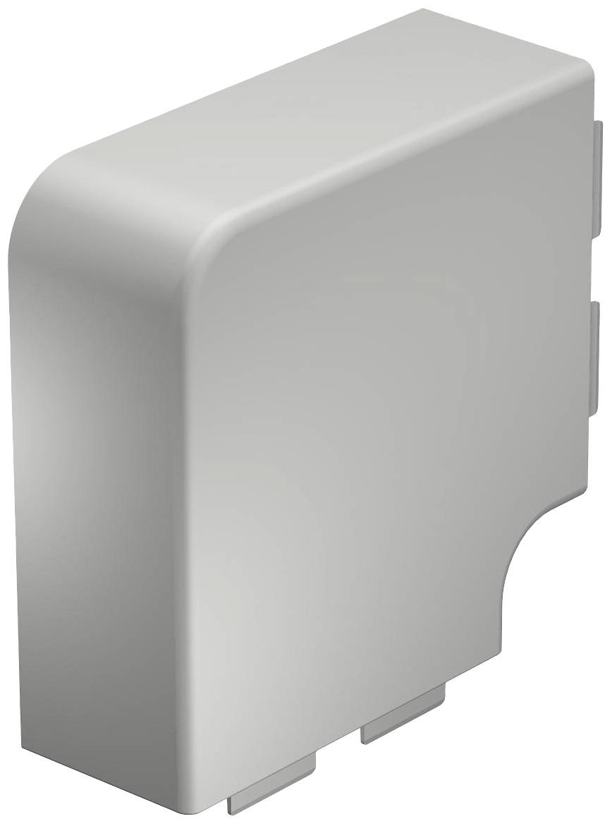 Ein rechteckiger, silberner Metallblock mit abgerundeten Kanten und hervorstehenden Laschen an der Unterseite.