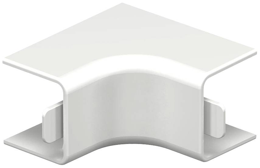 Ein weißer Kunststoffverbinder, der zwei rechteckige Flächen im rechten Winkel verbindet.