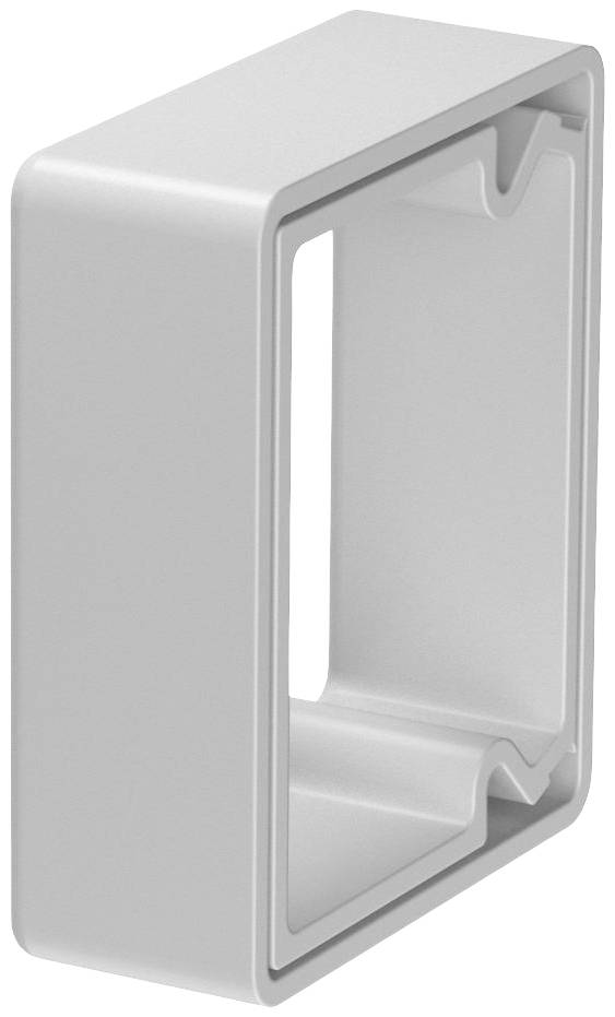 Ein rechteckiger, weißer Kunststoffrahmen mit abgerundeten Ecken und einer offenen Vorderseite.