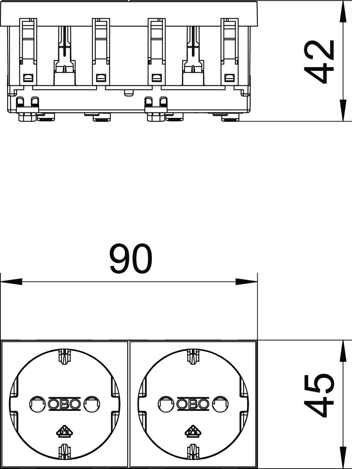 OBO Bettermann 6120022 Geräteeinsatz Steckdose (B x H x T) 90 x 45 x 42 mm 1 St. Weiß
