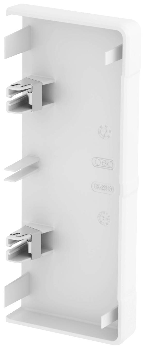 Weiße Kunststoffhalterung mit mehreren Steckplätzen. Dient als Abdeckung für Elektro- oder Kommunikationsgeräte.