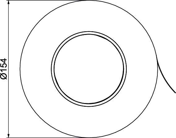 Zeichnung einer kreisförmigen Rolle mit einem Außendurchmesser von 154 mm, dargestellt im Querschnitt.