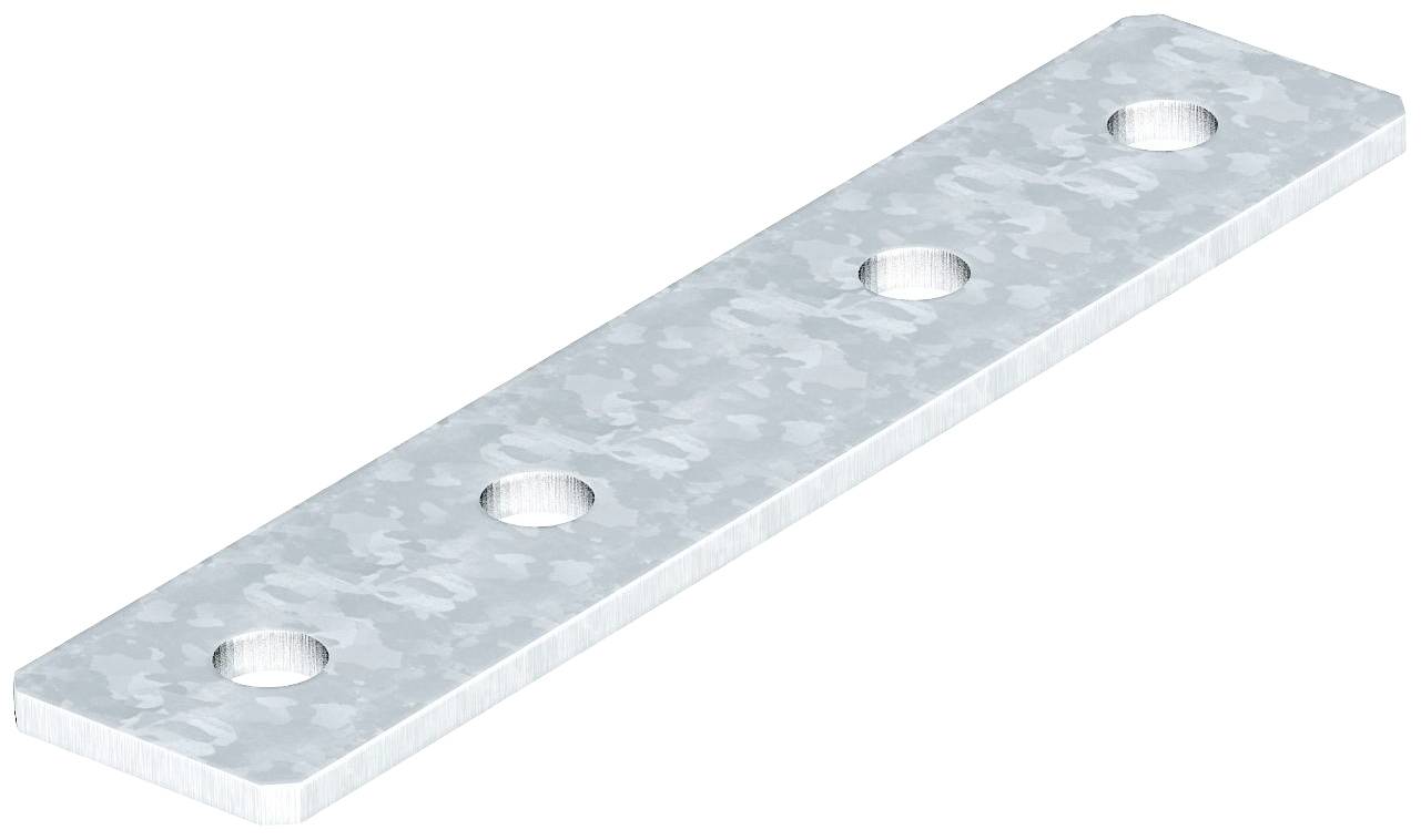 Metallverbindungsplatte mit vier Löchern in einer Reihe.