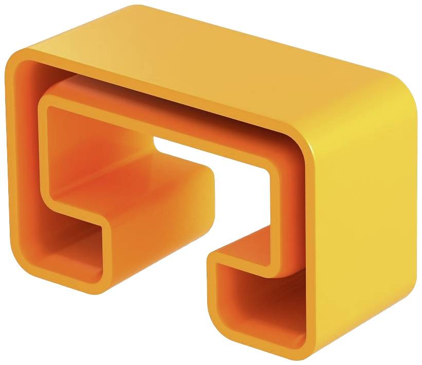 Ein moderner, orangefarbener Tisch mit geschwungener Form, der aus einem einzigen Stück Material besteht und als Akzentmöbel dient.