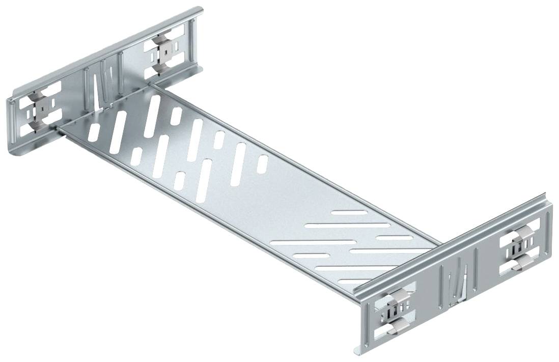 Metallschiene, rechteckig mit rautenförmigen Öffnungen, horizontal zwischen zwei Endstücken montiert.
