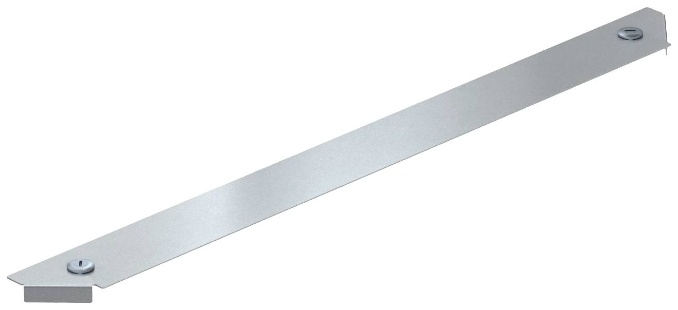 Metallstreifen mit zwei Bolzen befestigt an den Enden, liegt flach auf weißem Hintergrund.