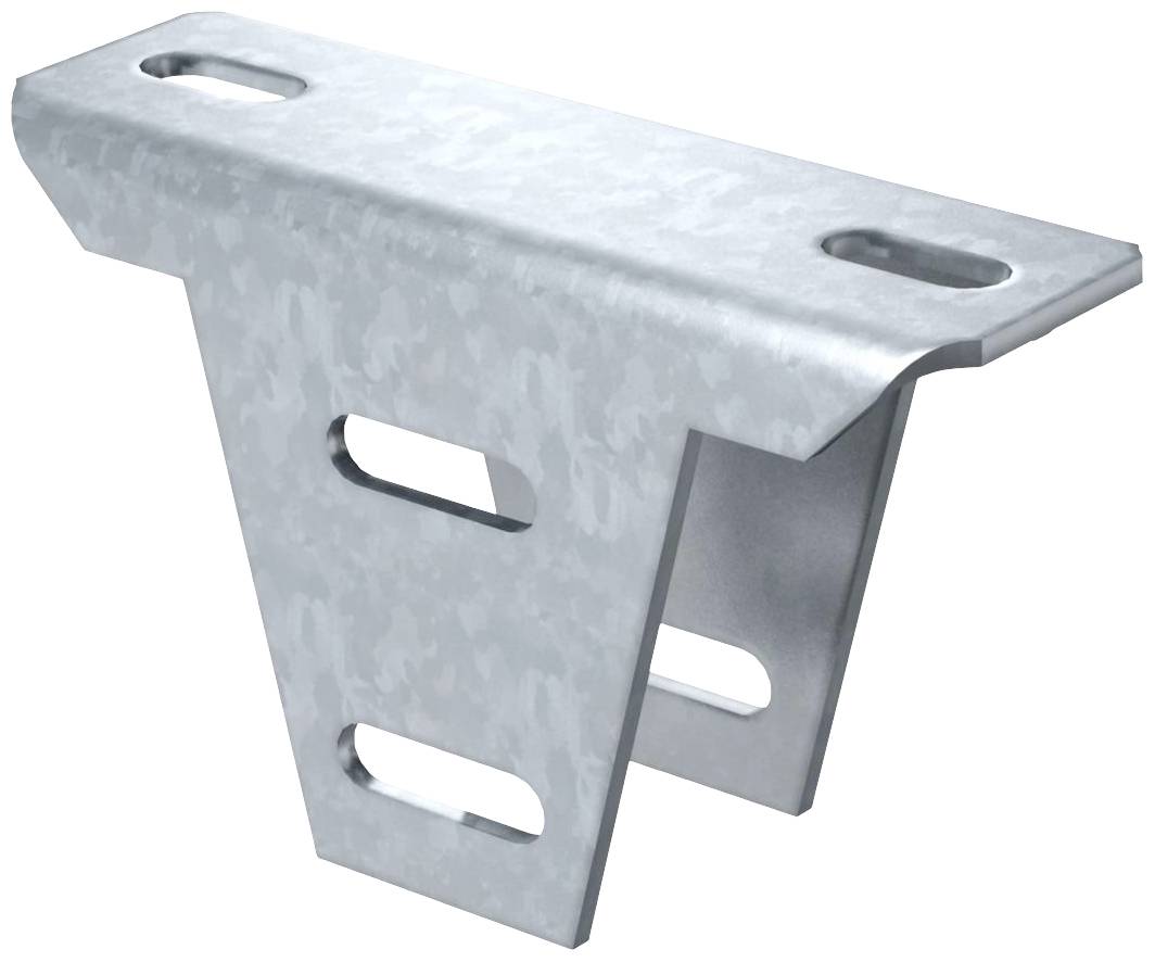 Metallhalterung aus verzinktem Stahl mit drei abgerundeten rechteckigen Löchern zur Befestigung. Geeignet für strukturelle Anwendungen.
