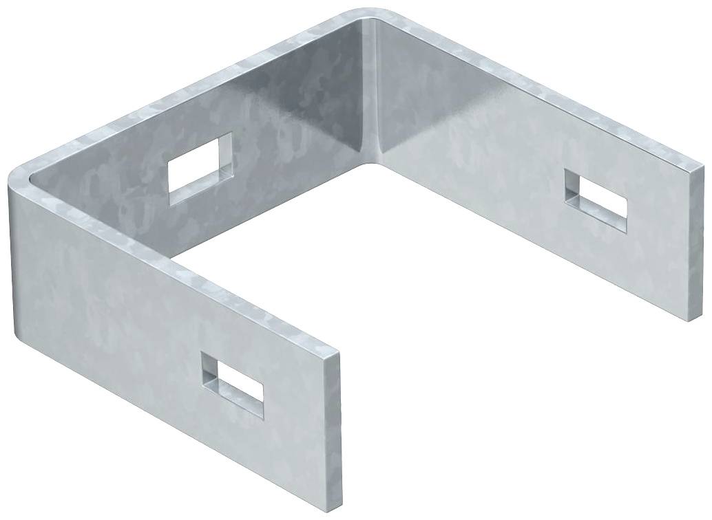 Metallwinkel mit vier rechteckigen Löchern, verwendet zur Unterstützung von Konstruktionen oder Verbindungen von Bauteilen.