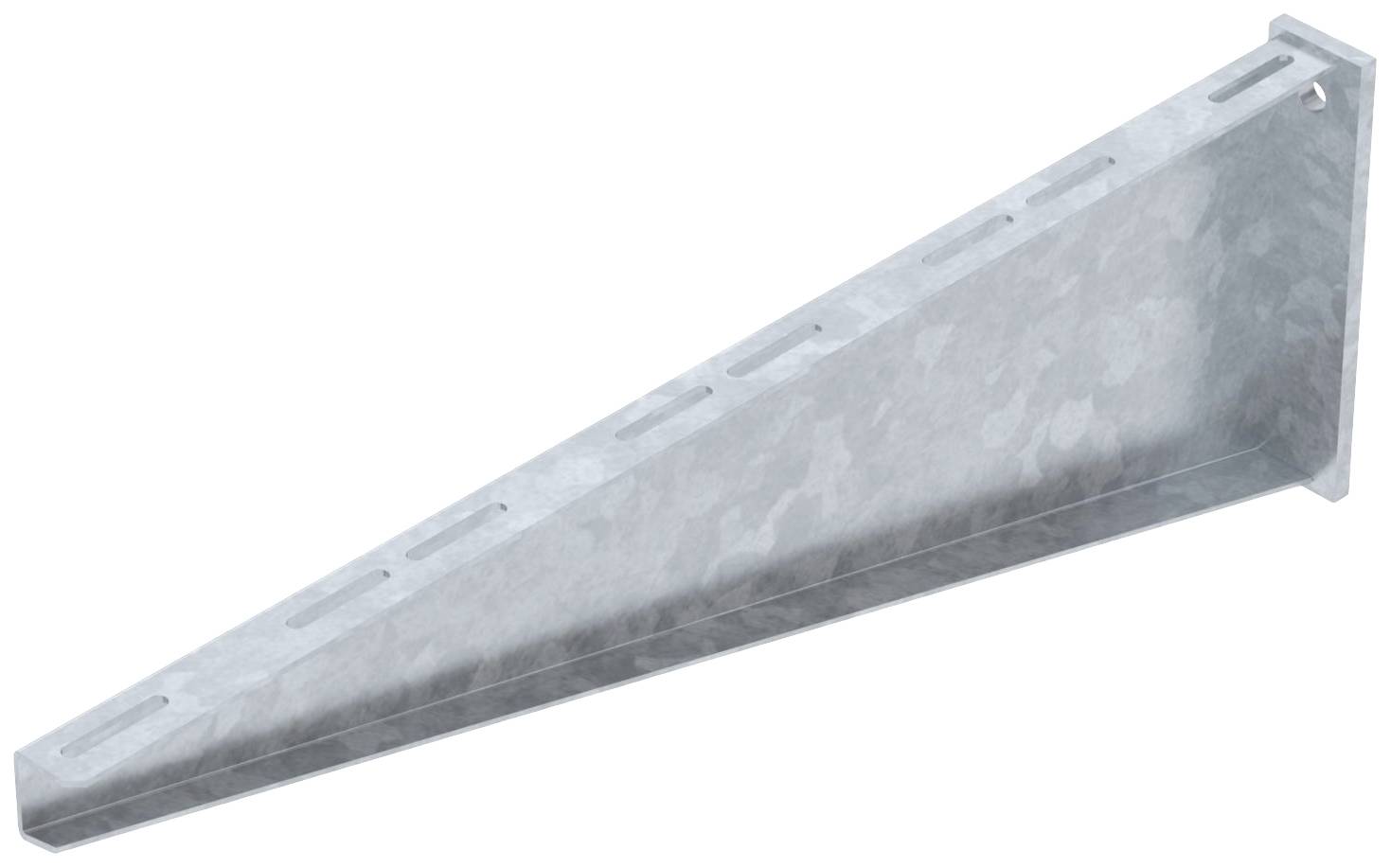 Metallwinkelträger in Dreiecksform, silberfarben, mit Schraubenlöchern an den Seiten zum Befestigen an einer Wand oder Oberfläche.