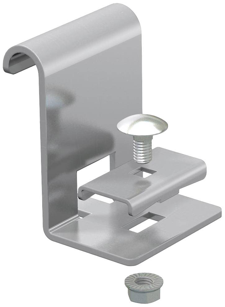 Metallhaken mit befestigter Schraube und losem Gewindering, vermutlich für Montagezwecke.