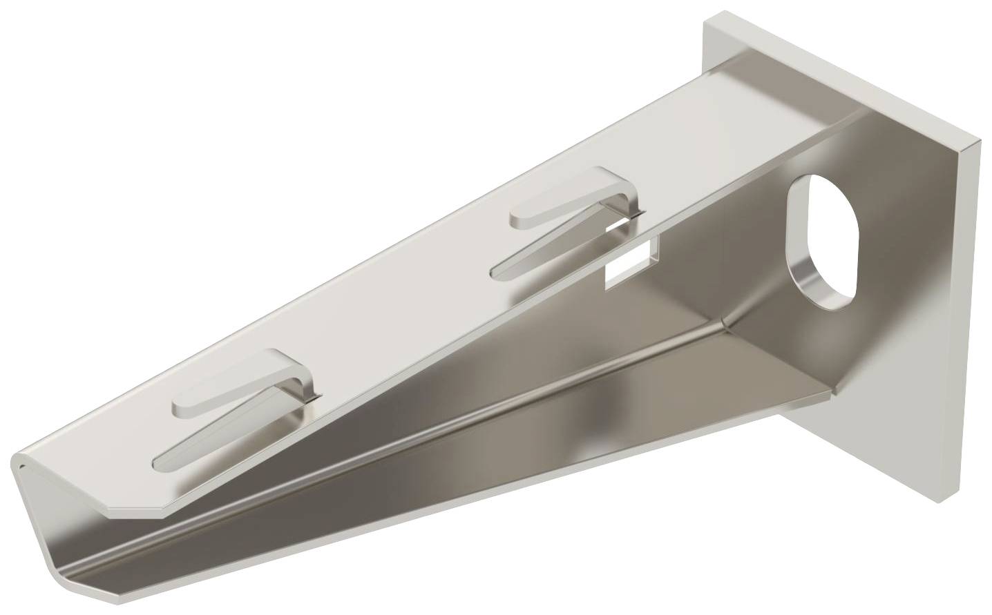Metallwinkelhalterung mit rechteckiger Platte und zwei langen Schlitzen zur Befestigung, symmetrisch geformt.