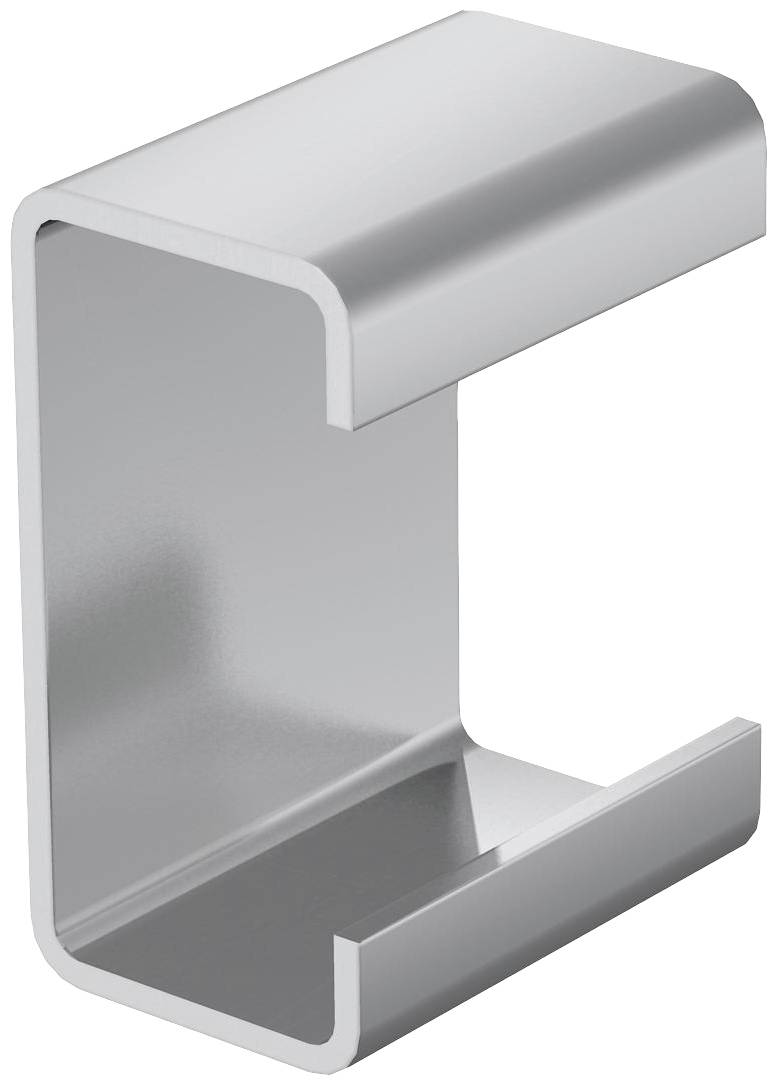 Ein silberfarbener, u-förmiger Metallclip mit offenem Ende.