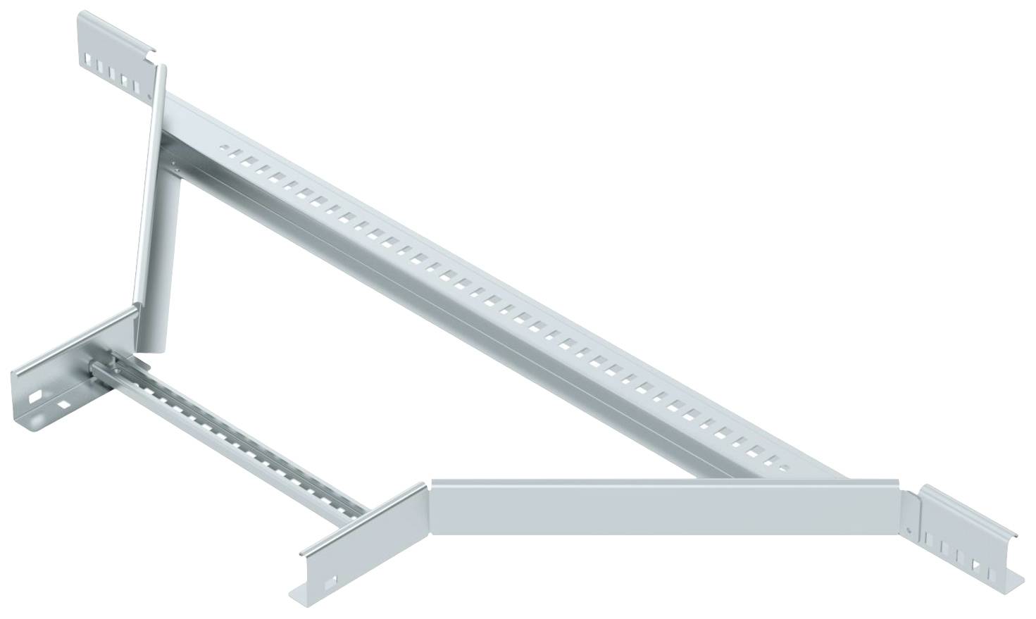 Metallträger zeigt ein L-förmiges Design mit mehreren perforierten Streben, wahrscheinlich für strukturelle oder industrielle Befestigungen.