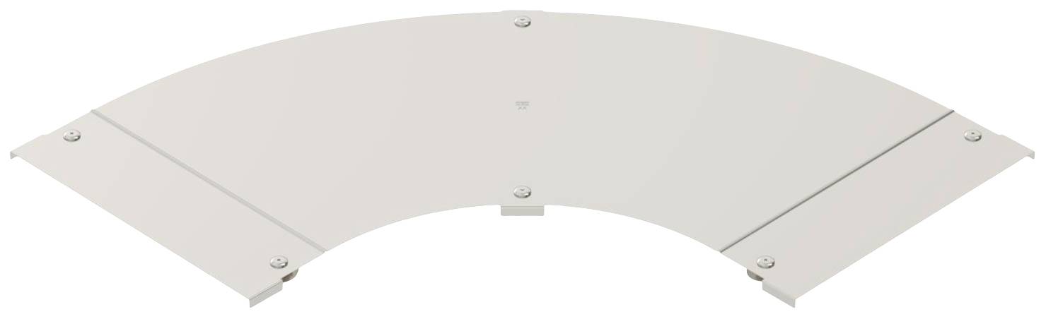 Metallischer Winkelverbinder mit geschwungener Form und Schrauben an den Ecken, geeignet für Konstruktionen oder Installationen.