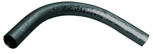 Gebogenes, glänzendes Metallrohr, das schräg von links nach rechts oben verläuft.