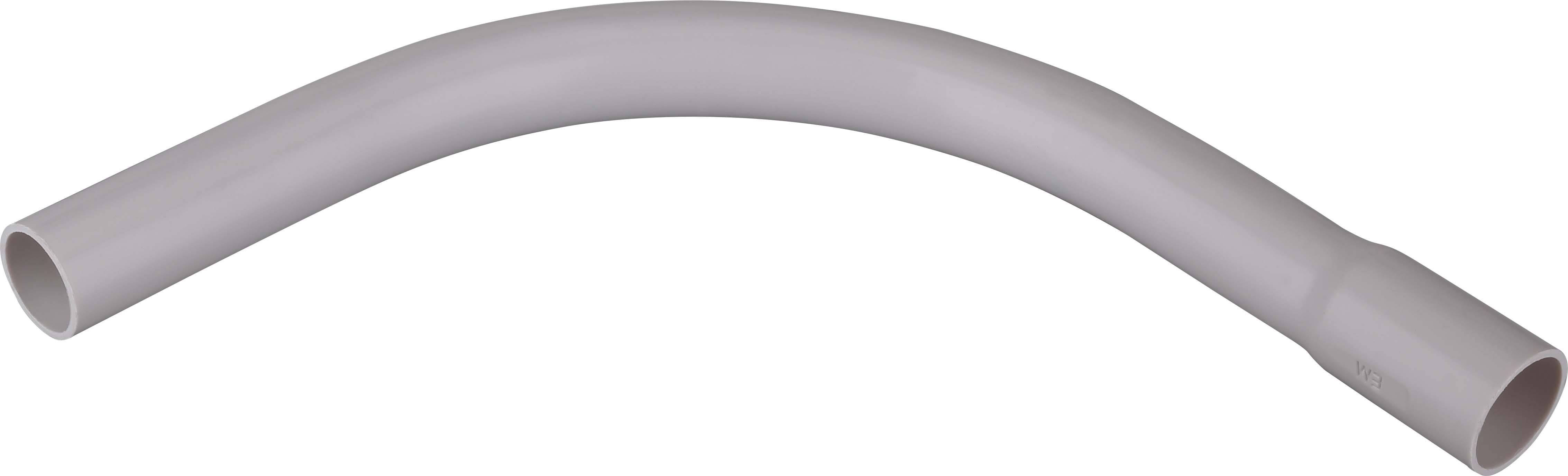 Gebrauchter, grau gebogener PVC-Rohrbogen, geeignet für Installationsarbeiten in unterschiedlichen Abfluss- und Versorgungsanwendungen.