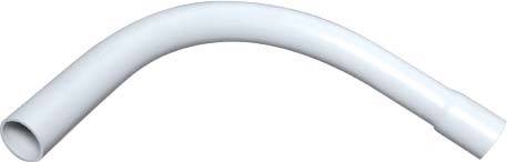 Ein weißes, gebogenes Rohr, möglicherweise ein Abflussrohr oder Teil eines Installationssystems, gegen einen neutralen Hintergrund.