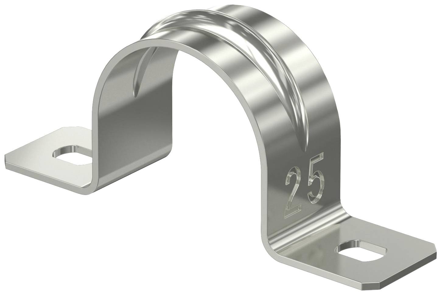 Metallschelle zur Befestigung von Rohren mit einer Größe von 25 mm, zwei Befestigungslöcher an den Seiten.
