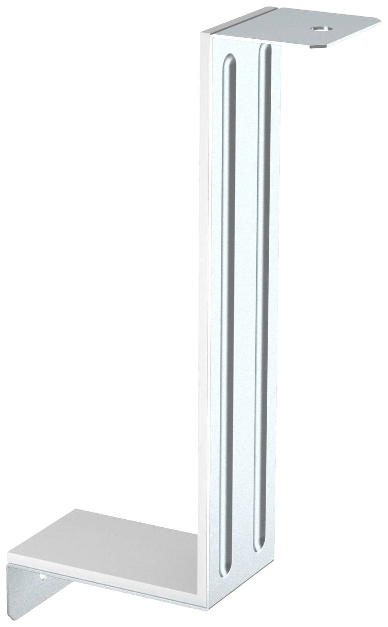 Metallwinkel mit L-förmigem Design, vertikale Rillen zur Verstärkung, obere und untere Platte für Befestigung.