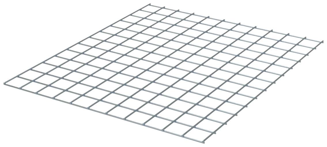 Metallgitter, schräg von oben betrachtet, bestehend aus gleichmäßigen Quadraten. Geeignet für Bau- oder Gartenprojekte.