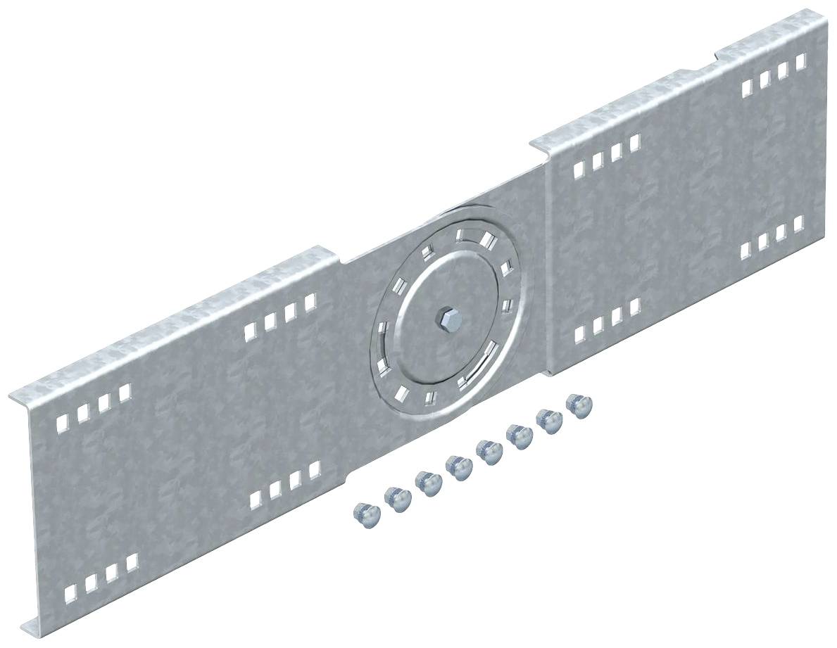 Metallplatte mit zentralem Rotationsgelenk und Schrauben. Verwendung vermutlich in Maschinenbau oder Konstruktion.