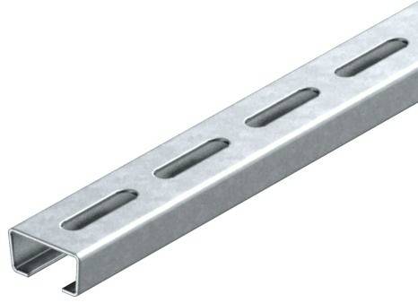 Metallschiene mit gleichmäßig verteilten Langlöchern.