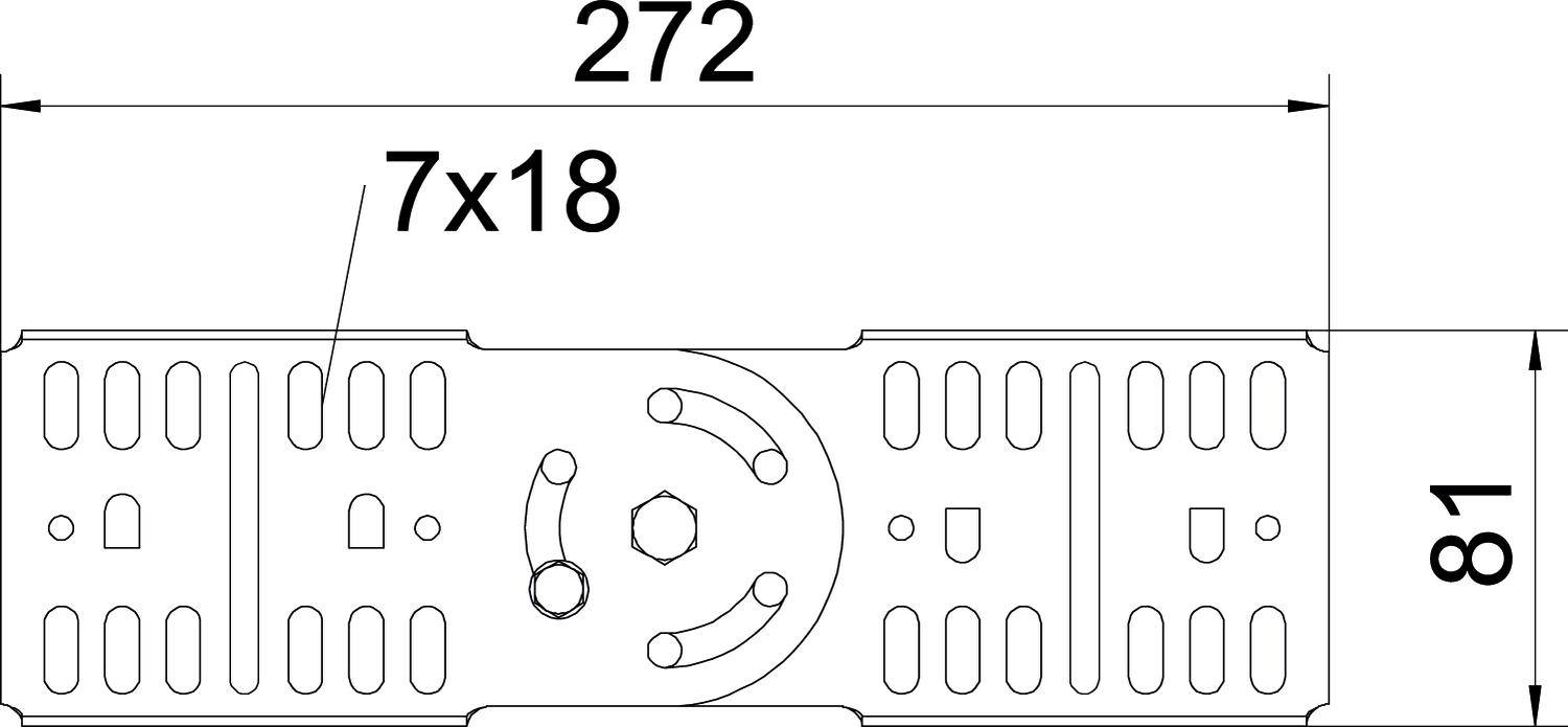 Technische Zeichnung einer Metallplatte mit den Abmessungen 272 mm x 81 mm. Löcher für Befestigungen sind markiert als '7x18'.