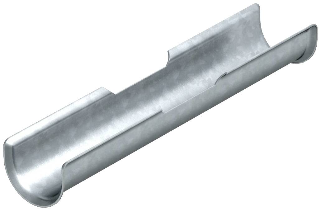 Silberne Metallschiene, leicht gebogen, mit Öffnungen an beiden Enden, genutzt zur Befestigung oder Unterstützung in Bauprojekten.