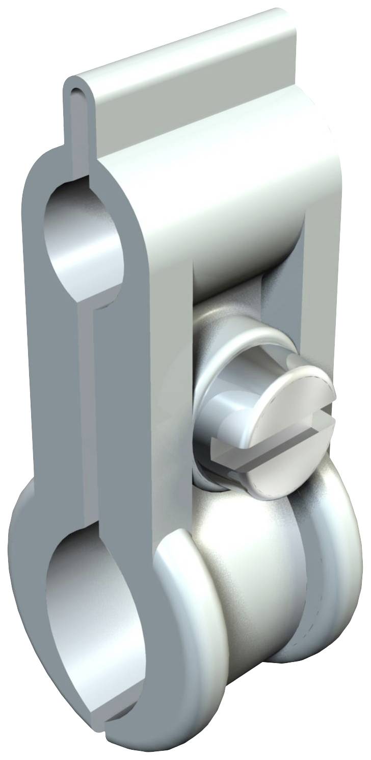 Metallverbindungsstück, bestehend aus zwei Hälften mit zentraler Schraubverbindung, zum Befestigen von Rohrelementen.