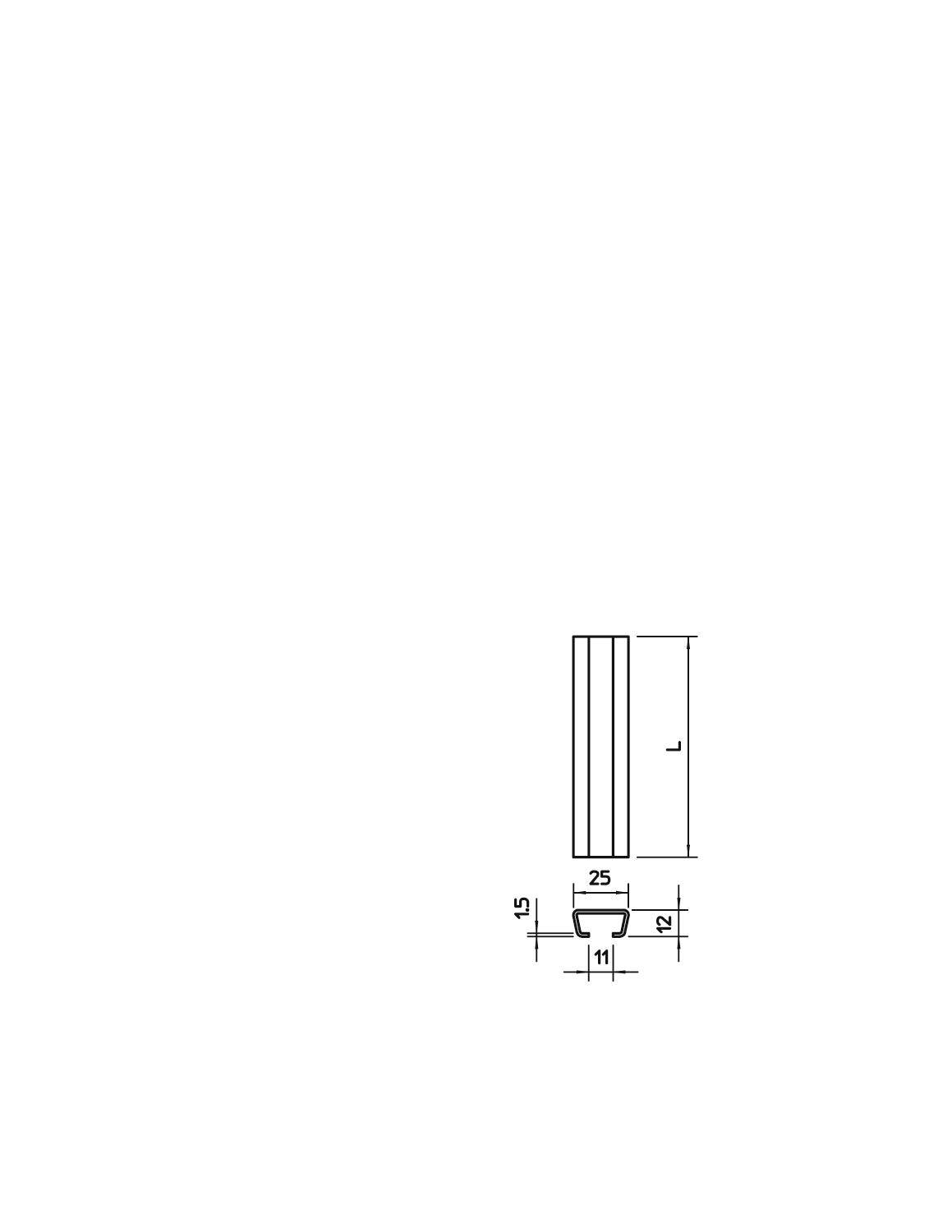 Technische Zeichnung eines rechteckigen Bauteils mit Maßen: Länge 'L', Breite 25, Höhe 15, sowie Kantenmaß 11.