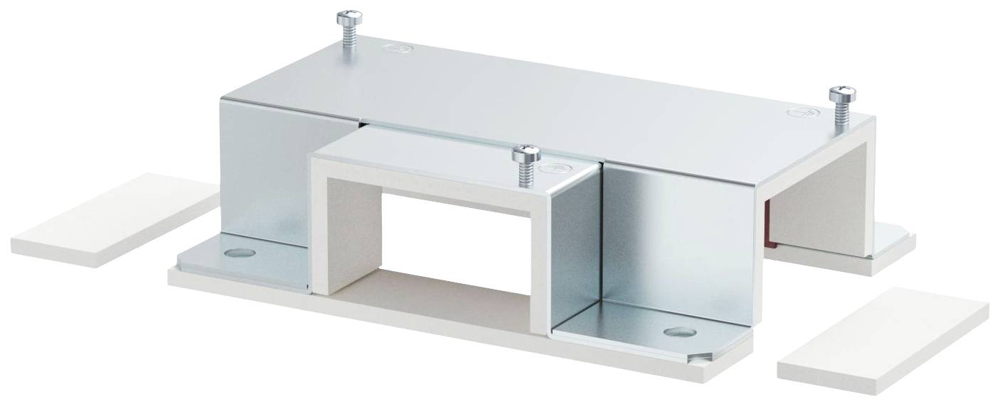 Montierte Trägerkonstruktion aus Metall und Kunststoffplatten, befestigt mit Schrauben, zeigt funktionale Bauweise und Stabilität.