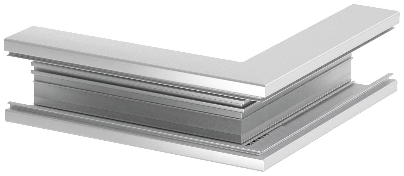 Ein silberner L-förmiger Fensterrahmen aus Metall, der innovative und moderne Architekturdesigns unterstützt.