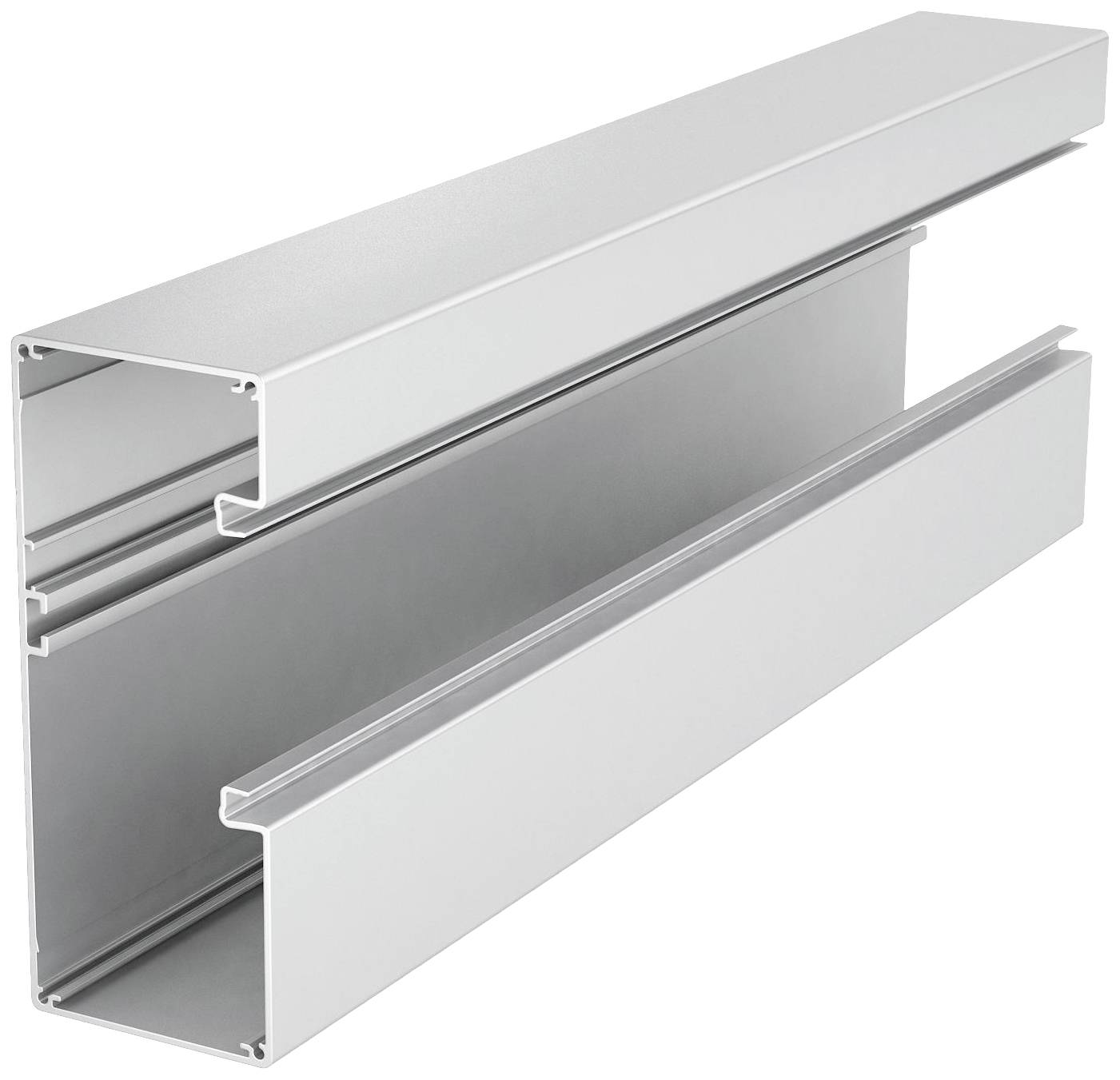 Silbernes Aluminiumprofil mit C-förmigem Querschnitt, geeignet für Konstruktionen oder Möbelbau.