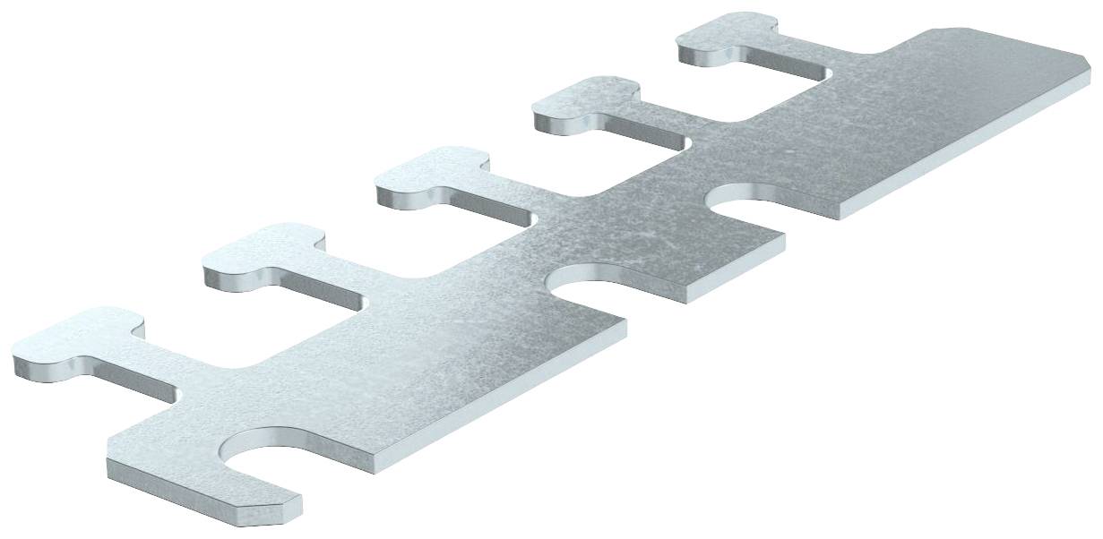 Metallische Abdeckung mit mehreren rechteckigen Steckverbindungen, die sich aus einer flachen Metallplatte erstrecken.