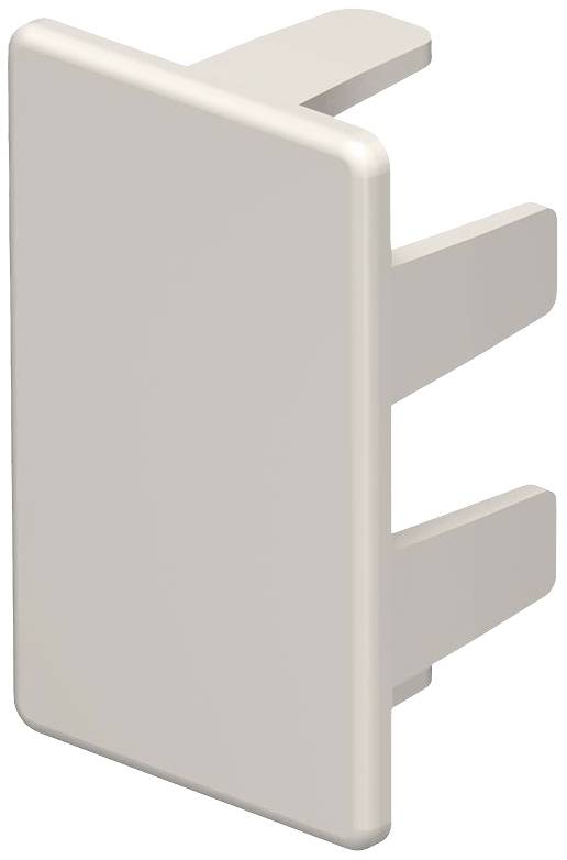 Ein rechteckiger Steckverbinder in grauer Farbe, mit zwei abstehenden Stiften auf der Rückseite. Verwendet zur elektrischen Verbindung.